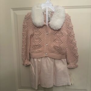 Rachel Zoe Pink Houndstooth Knit with Faux Fur